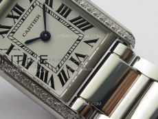 Tank Louis Ladies 22mm SS/Dia Bezel 8848F 1:1 Best Edition White Dial on SS Bracelet Ronda Quartz(Free leather strap)