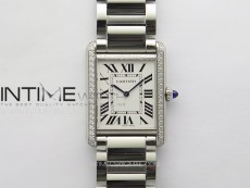 Tank Louis Ladies 25mm SS/Dia Bezel 8848F 1:1 Best Edition White Dial on SS Bracelet Ronda Quartz(Free leather strap)