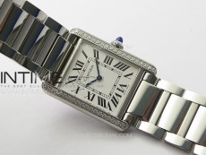 Tank Louis Ladies 25mm SS/Dia Bezel 8848F 1:1 Best Edition White Dial on SS Bracelet Ronda Quartz(Free leather strap)