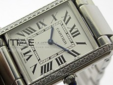 Tank Louis Ladies 25mm SS/Dia Bezel 8848F 1:1 Best Edition White Dial on SS Bracelet Ronda Quartz(Free leather strap)