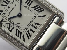Tank Louis Ladies 25mm SS/Dia Bezel 8848F 1:1 Best Edition White Dial on SS Bracelet Ronda Quartz(Free leather strap)