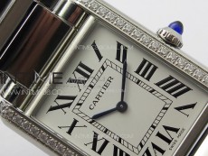 Tank Louis Ladies 25mm SS/Dia Bezel 8848F 1:1 Best Edition White Dial on SS Bracelet Ronda Quartz(Free leather strap)