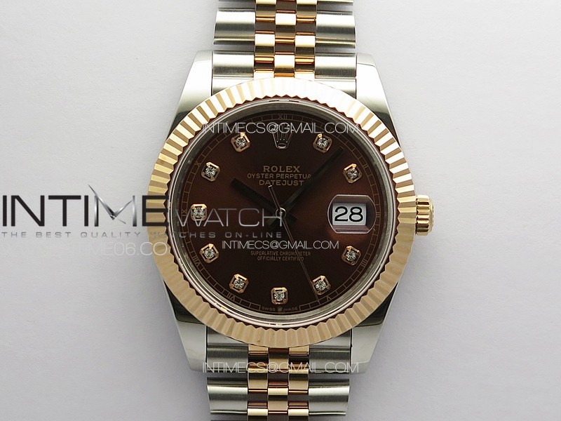 DateJust 41 126331 904L SS/RG GMF 1:1 Best Edition Brown Dial Crystals Markers On Jubilee Bracelet VR3235