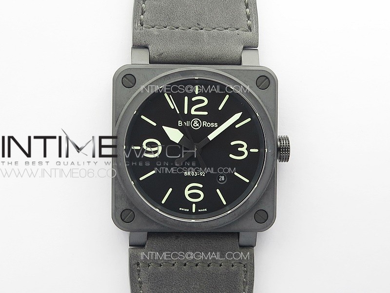 BR 03-92 Real Ceramic 1:1 Best Edition Black Dial Green Markers on Black Leather Strap MIYOTA 9015 BR 03-92 Real Ceramic 1:1 Best Edition Black Dial Green Markers on Black Leather Strap MIYOTA 9015