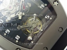 RM001 Satin-polished steel Real PR YSF Skeleton Dial on black Rubber Strap Asian Tourbillon