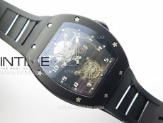 RM001 Real PR DLC YSF Skeleton Dial on black Rubber Strap Asian Tourbillon