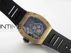 RM001 Real PR RG YSF Skeleton Dial on black Rubber Strap Asian Tourbillon