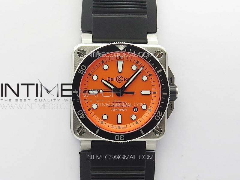 BR 03-92 Diver SS B12 1:1 Best Edition Orange Dial on Black Nylon Strap A2824 (Free Leather)