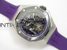 Royal Oak Concept 26620 Satin-polished Steel 1:1 Best Edition Skeleton Dial on Purple Rubber Strap A2965