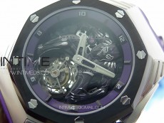 Royal Oak Concept 26620 Satin-polished Steel 1:1 Best Edition Skeleton Dial on Purple Rubber Strap A2965