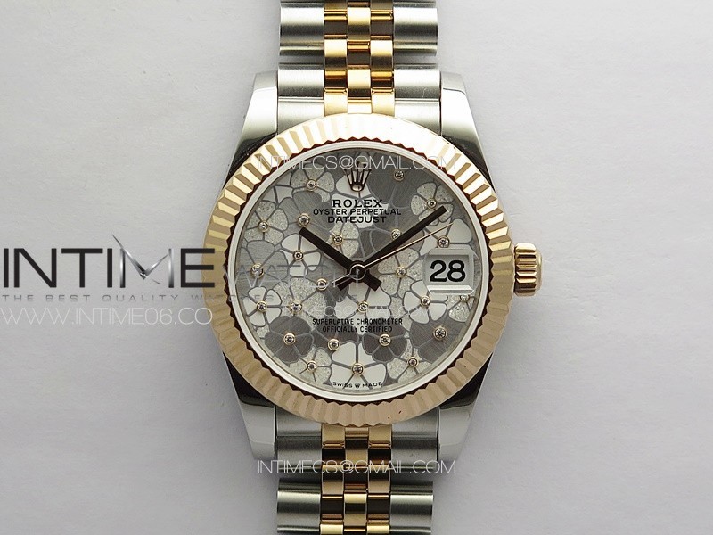 DateJust 31mm 278274 904L SS/RG GMF Best Edition Silver Flowers Crystals Dial on 904L SS/RG Jubilee Bracelet A2824