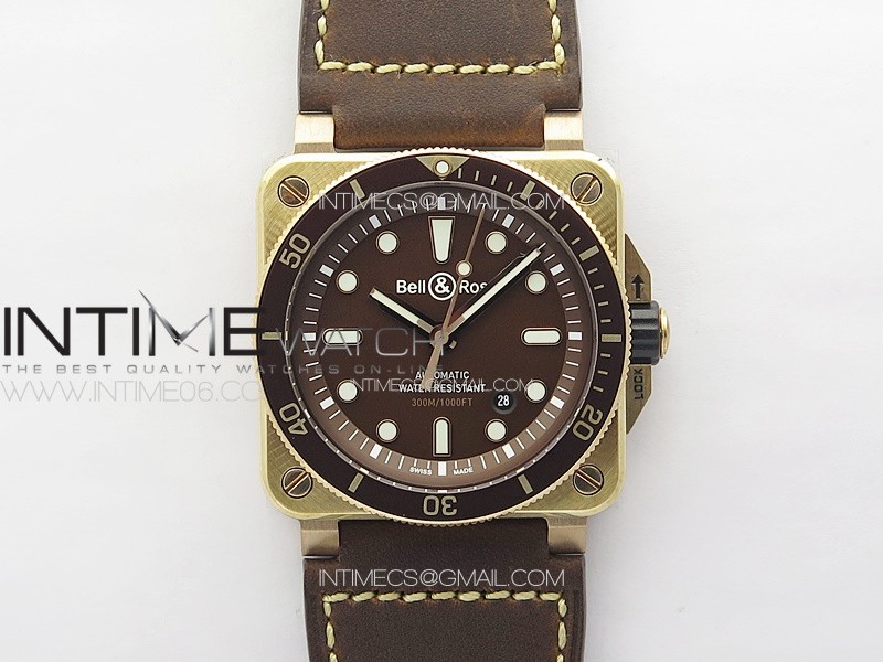 BR 03-92 Diver Ceramic Bezel Bronze B12 1:1 Best Edition Brown Dial on Brown Leather Strap A2824 (Free Rubber Strap)