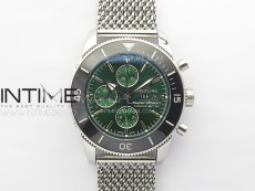 SuperOcean 44mm Black Ceramic Bezel B50 Best Edition Green Dial Green Subdials on SS Bracelet A7750