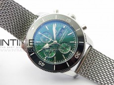 SuperOcean 44mm Black Ceramic Bezel B50 Best Edition Green Dial Green Subdials on SS Bracelet A7750