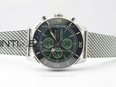 SuperOcean 44mm Black Ceramic Bezel B50 Best Edition Green Dial Green Subdials on SS Bracelet A7750