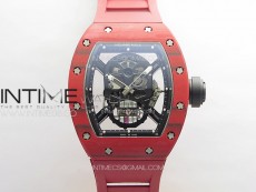 RM052 Skull Red Carbon Real Tourbillon YSF 1:1 Best Edition Skull Dial on Red Rubber Strap