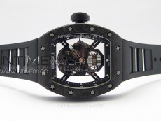 RM052 Skull Black Carbon Real Tourbillon YSF 1:1 Best Edition Skull Dial on Black Rubber Strap