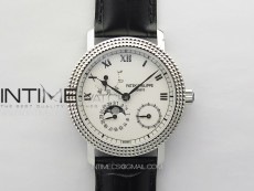 Calatrava 5057 Cortina Watch 50th Anniversary SS YSF 1:1 Best Edition White Dial on Black Leather Strap A240