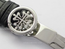 Calatrava 5057 Cortina Watch 50th Anniversary SS YSF 1:1 Best Edition Gray Dial on Black Leather Strap A240