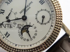 Calatrava 5057 Cortina Watch 50th Anniversary RG YSF 1:1 Best Edition White Dial on Black Leather Strap A240