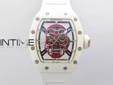 RM052 Skull White Ceramic/RG Real Tourbillon YSF Best Edition Red Skull Dial on White Rubber Strap