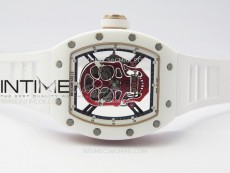 RM052 Skull White Ceramic/RG Real Tourbillon YSF Best Edition Red Skull Dial on White Rubber Strap