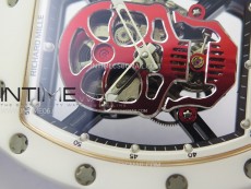 RM052 Skull White Ceramic/RG Real Tourbillon YSF Best Edition Red Skull Dial on White Rubber Strap