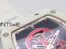 RM052 Skull White Ceramic/RG Real Tourbillon YSF Best Edition Red Skull Dial on White Rubber Strap