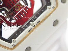 RM052 Skull White Ceramic/RG Real Tourbillon YSF Best Edition Red Skull Dial on White Rubber Strap