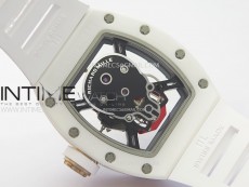 RM052 Skull White Ceramic/RG Real Tourbillon YSF Best Edition Red Skull Dial on White Rubber Strap