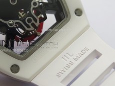RM052 Skull White Ceramic/RG Real Tourbillon YSF Best Edition Red Skull Dial on White Rubber Strap