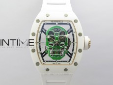 RM052 Skull White Ceramic/RG Real Tourbillon YSF Best Edition RG Skull Dial on White Rubber Strap