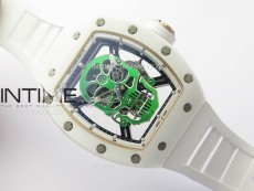 RM052 Skull White Ceramic/RG Real Tourbillon YSF Best Edition RG Skull Dial on White Rubber Strap