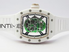 RM052 Skull White Ceramic/RG Real Tourbillon YSF Best Edition RG Skull Dial on White Rubber Strap