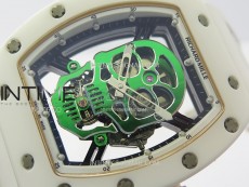 RM052 Skull White Ceramic/RG Real Tourbillon YSF Best Edition RG Skull Dial on White Rubber Strap