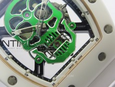 RM052 Skull White Ceramic/RG Real Tourbillon YSF Best Edition RG Skull Dial on White Rubber Strap