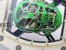 RM052 Skull White Ceramic/RG Real Tourbillon YSF Best Edition RG Skull Dial on White Rubber Strap
