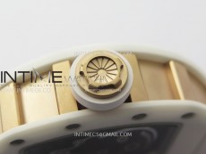 RM052 Skull White Ceramic/RG Real Tourbillon YSF Best Edition RG Skull Dial on White Rubber Strap