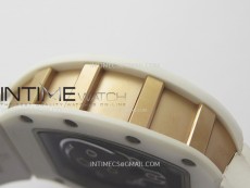 RM052 Skull White Ceramic/RG Real Tourbillon YSF Best Edition RG Skull Dial on White Rubber Strap