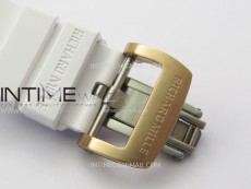 RM052 Skull White Ceramic/RG Real Tourbillon YSF Best Edition RG Skull Dial on White Rubber Strap