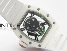 RM052 Skull White Ceramic/RG Real Tourbillon YSF Best Edition RG Skull Dial on White Rubber Strap