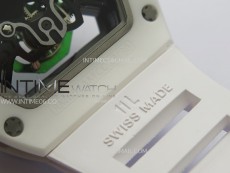 RM052 Skull White Ceramic/RG Real Tourbillon YSF Best Edition RG Skull Dial on White Rubber Strap