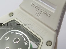 RM052 Skull White Ceramic/RG Real Tourbillon YSF Best Edition RG Skull Dial on White Rubber Strap