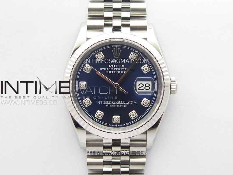 DateJust 36 SS 126234 V2 VSF 1:1 Best Edition 904L Steel Blue Dial Diamonds Markers on Jubilee Bracelet DD3235