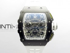 RM011 Titanium Case Black Ceramic Bezel Chronograph KUF Best Edition Skeleton Dial on White Rubber Strap A7750