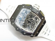 RM011 Titanium Case Black Ceramic Bezel Chronograph KUF Best Edition Skeleton Dial on White Rubber Strap A7750