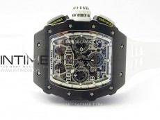 RM011 Titanium Case Black Ceramic Bezel Chronograph KUF Best Edition Skeleton Dial on White Rubber Strap A7750