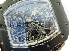 RM011 Titanium Case Black Ceramic Bezel Chronograph KUF Best Edition Skeleton Dial on White Rubber Strap A7750