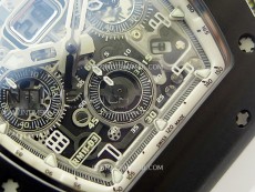 RM011 Titanium Case Black Ceramic Bezel Chronograph KUF Best Edition Skeleton Dial on White Rubber Strap A7750