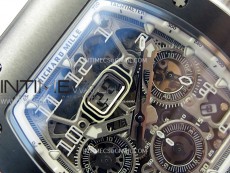 RM011 Titanium Case Black Ceramic Bezel Chronograph KUF Best Edition Skeleton Dial on White Rubber Strap A7750